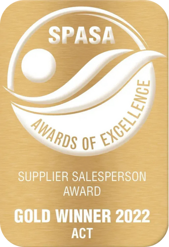 Gold award for Supplier Salesperson, SPASA Awards of Excellence 2022 ACT. Beige and white design.