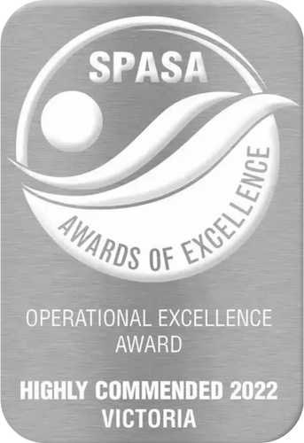 SPASA Awards of Excellence badge: Highly Commended 2022, Operational Excellence Award. Silver with a stylized wave.