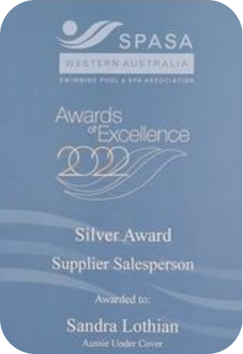 Silver Award for Supplier Salesperson, 2022, from SPASA Western Australia, awarded to Sandra Lothian.