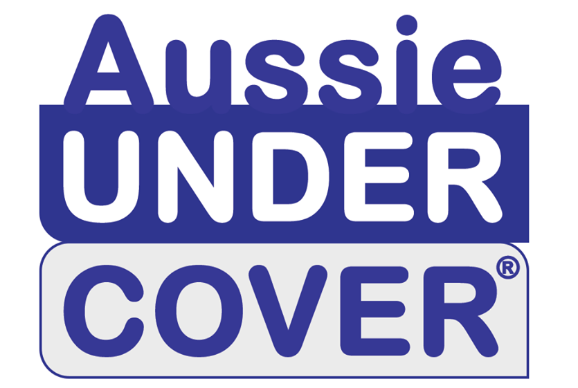 Logo for Aussie Under Cover in blue and white text on blue rectangles.
