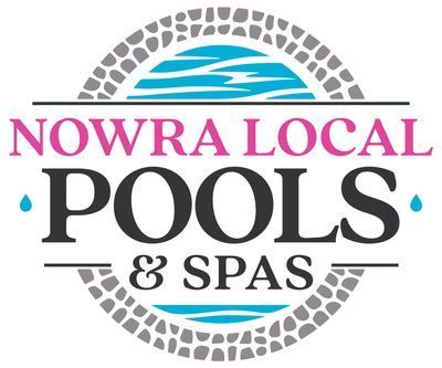 Logo for Nowra Local Pools & Spas, featuring water and stone elements. Text includes business name.