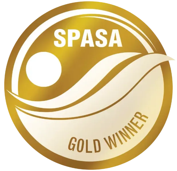 Gold SPASA Winner award badge with a white sun, wave, and text.