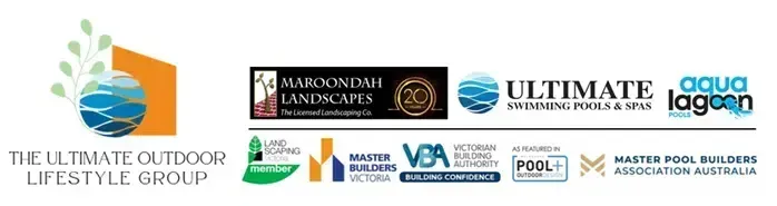 Logos for various businesses, including Maroondah Landscapes, Ultimate Swimming Pools, and Aqua Lagoons.