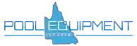Pool Equipment Queensland logo with a blue Queensland outline in the center of the words.