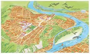 D reconstruction of Roman Lyon showing Fourvière theatres, Odeon, forum terrace, port, and the Ocean
