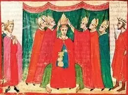 Medieval illustration of papal coronation ceremony – historical depiction of Church tradition