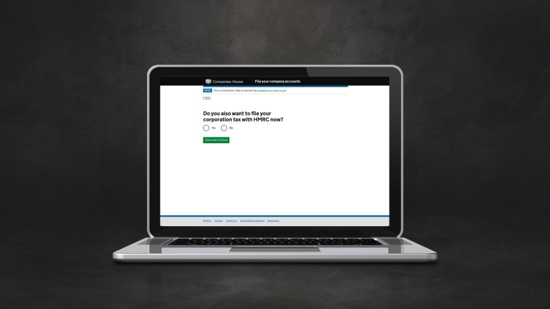 A computer screen displaying HMRC's URL for submitting company accounts