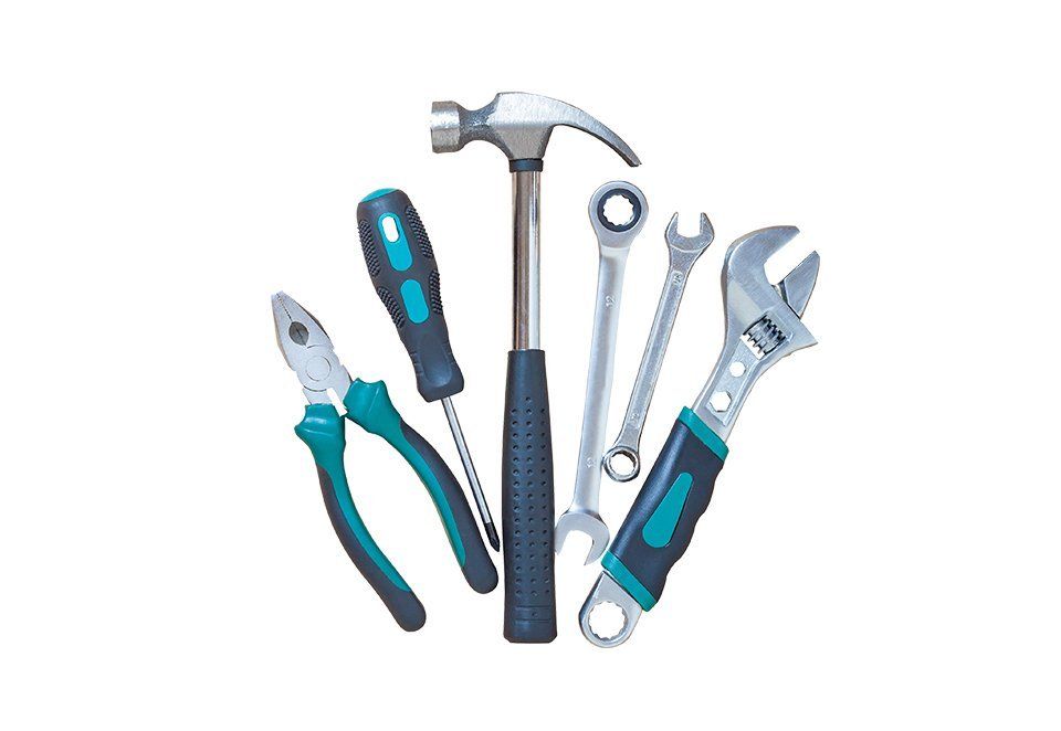 Set of tools isolated on white background, Industrial work tools
