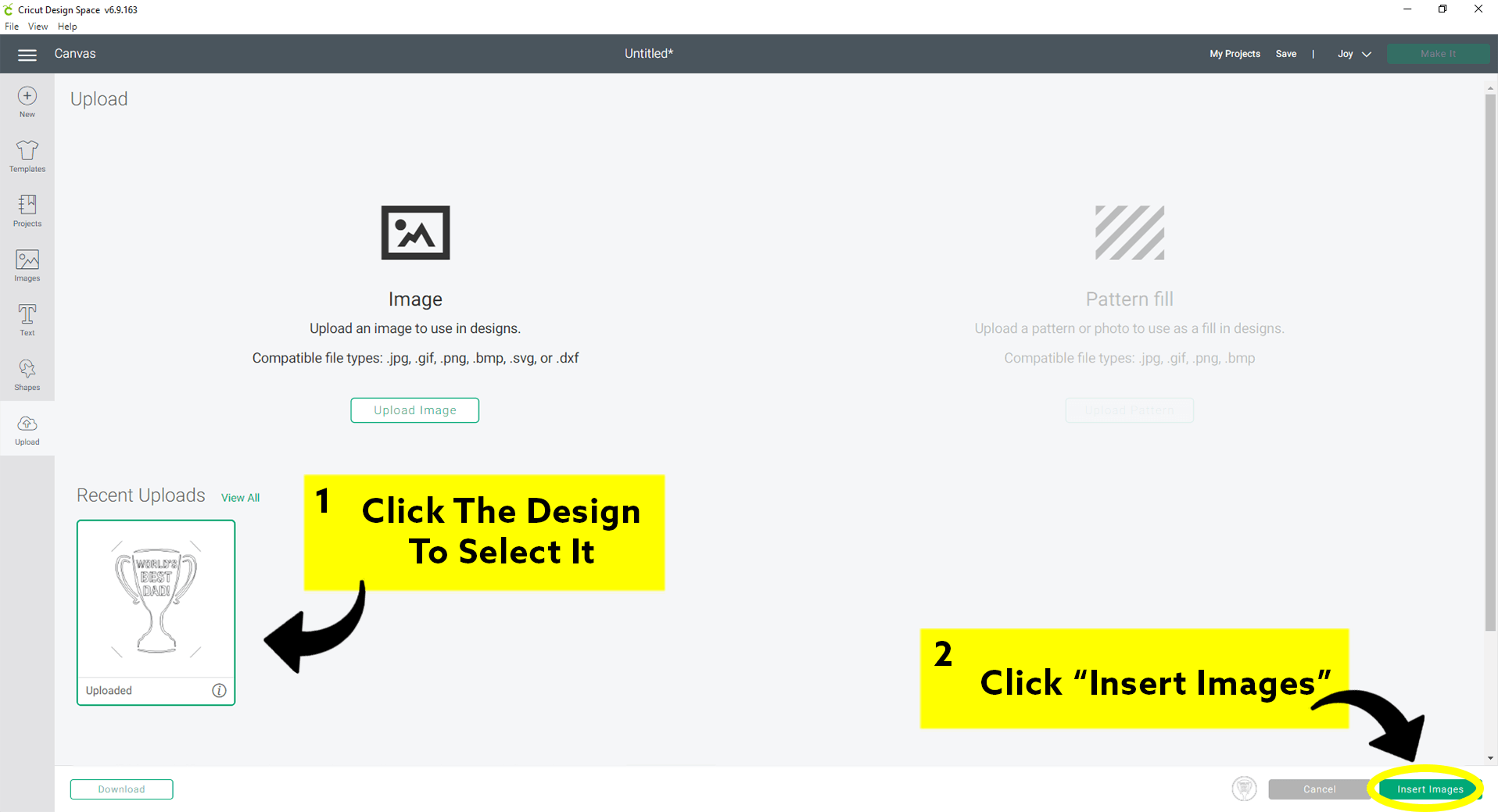 click on the design to select it then click attach