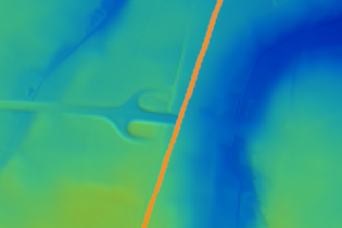Eine Nahaufnahme eines blauen und grünen Hintergrunds mit einer roten Linie.