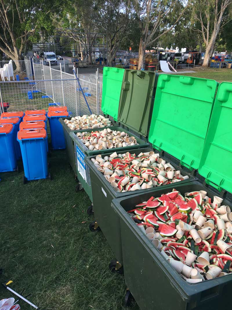 Empty Cubs & Watermelon Slices In Waste Bins — Waste Management in Sunshine Coast, QLD