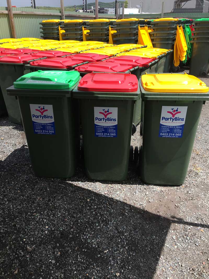 Three Party Bins With Different Colour Lids — Party Bins in Sunshine Coast, QLD