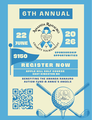 Blue and cream flyer for the 6th Annual Amanda Ranario Family Tournament, June 22, 2026, with QR code and register now text
