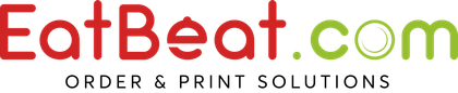 A red and green logo for eatbeat.com order and print solutions
