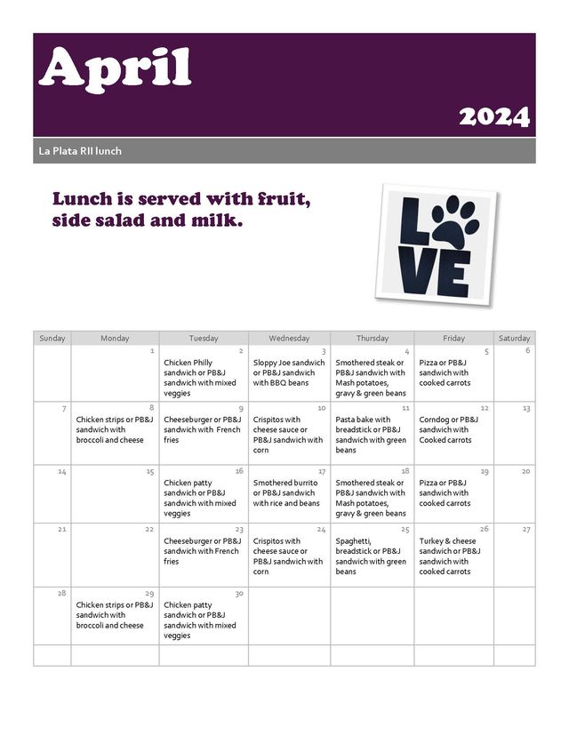 La Plata School District | Meal Information and Menus