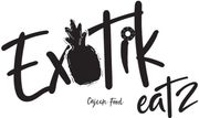 A black and white logo for exotic eatz cajun food
