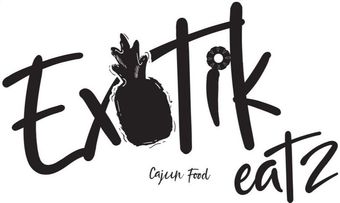A black and white logo for exotic eatz cajun food