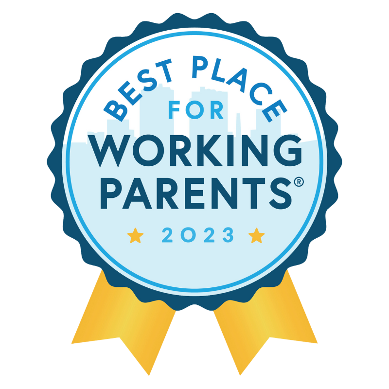 A badge that says best place for working parents in 2023