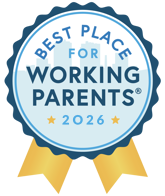 A badge that says best place for working parents in 2023