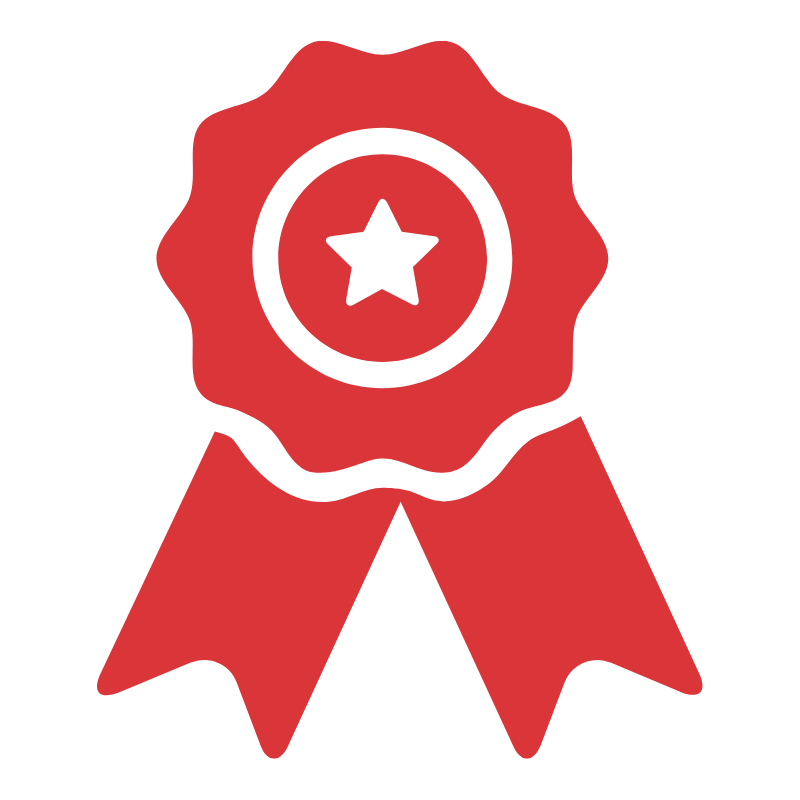 Red award ribbon with a star in the center.