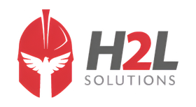 The logo for h2l solutions is a red helmet with a bird on it.