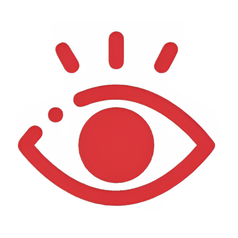 A red icon of an eye with a circle in the middle.