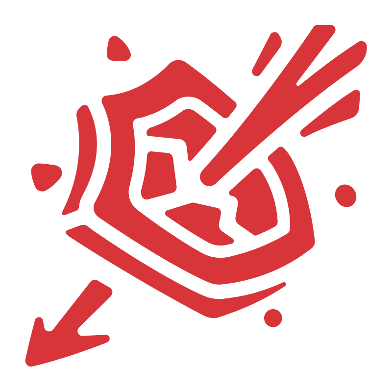 A red icon of a shield with an arrow pointing to it.