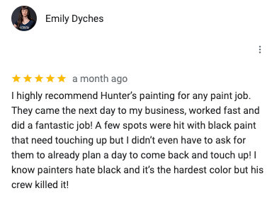 Emily dyches wrote a review about hunter 's painting for any paint job