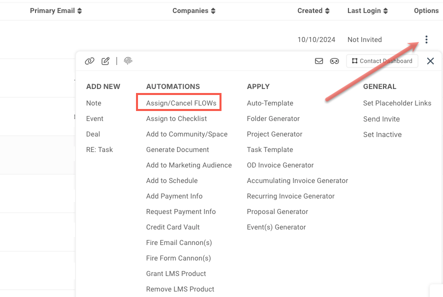 A screenshot of a website with a arrow pointing to the automations tab.