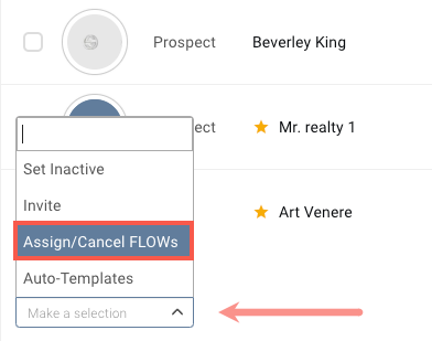 A screenshot of a web page showing a menu for assign / cancel flows.