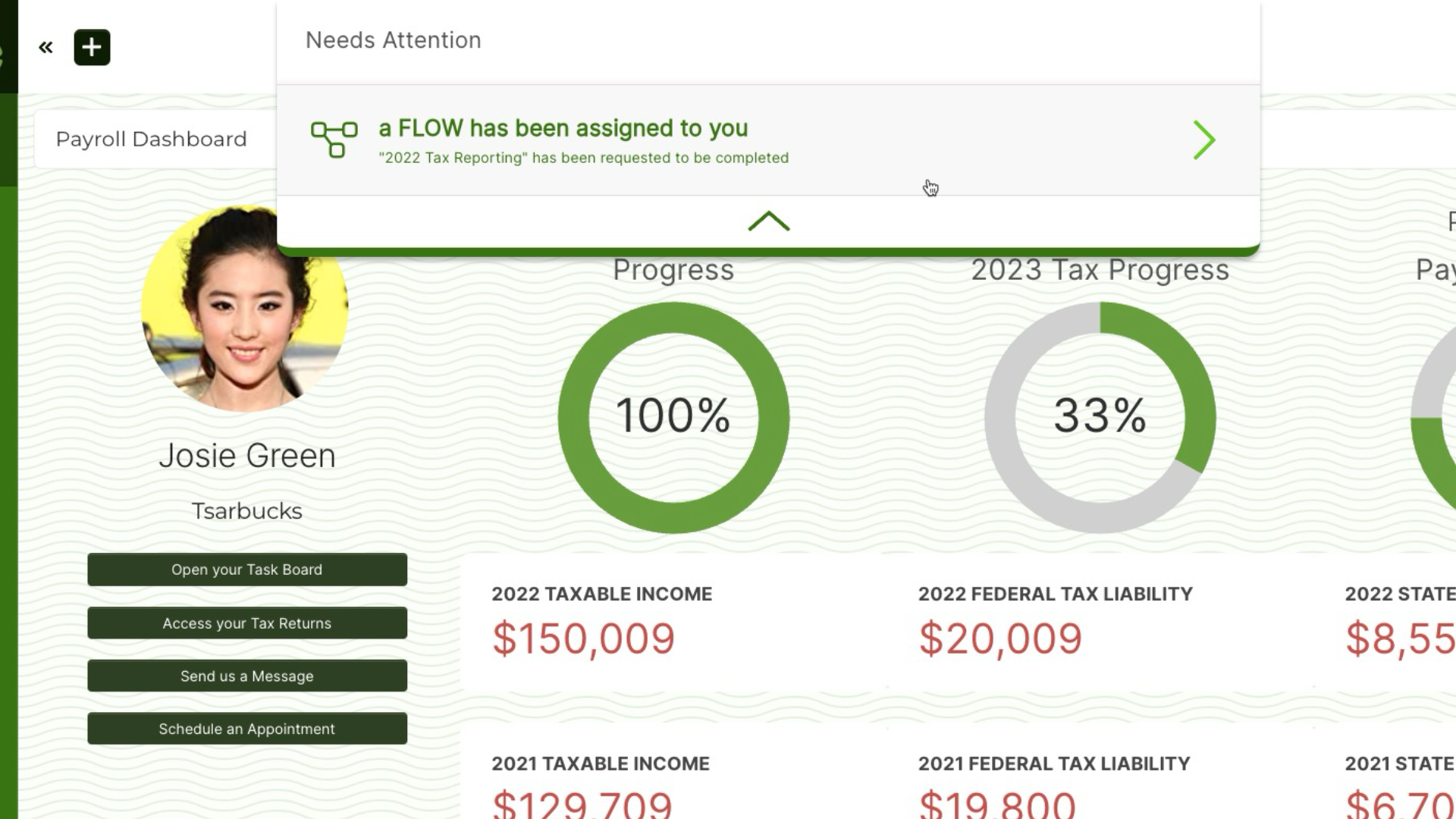 A screenshot of a dashboard with a picture of a woman and circles.
