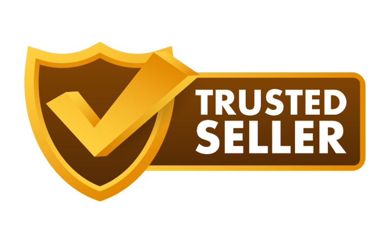 A trusted seller logo with a shield and a check mark.