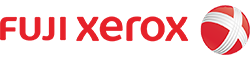 A red and white logo for fuji xerox