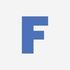 A blue letter f on a white background.