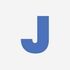 A blue letter j on a white background.