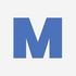 A blue letter m on a white background.