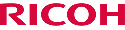 The word ricoh is written in red on a white background.