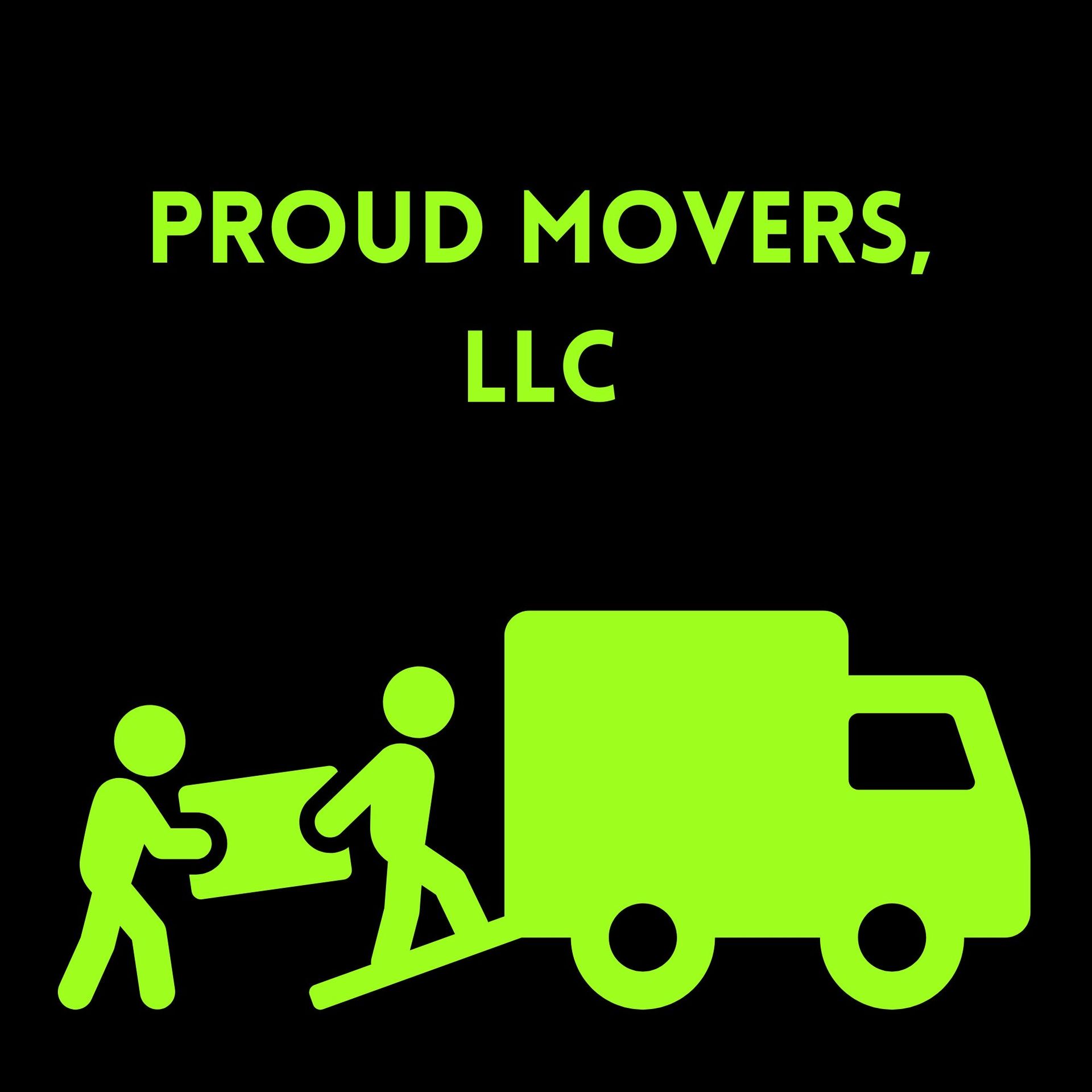 Logo for Proud Movers LLC featuring the white letters "PM" above the company name in a serif font on a dark background.