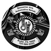A black and white logo for bessemer ave. automotive rehab