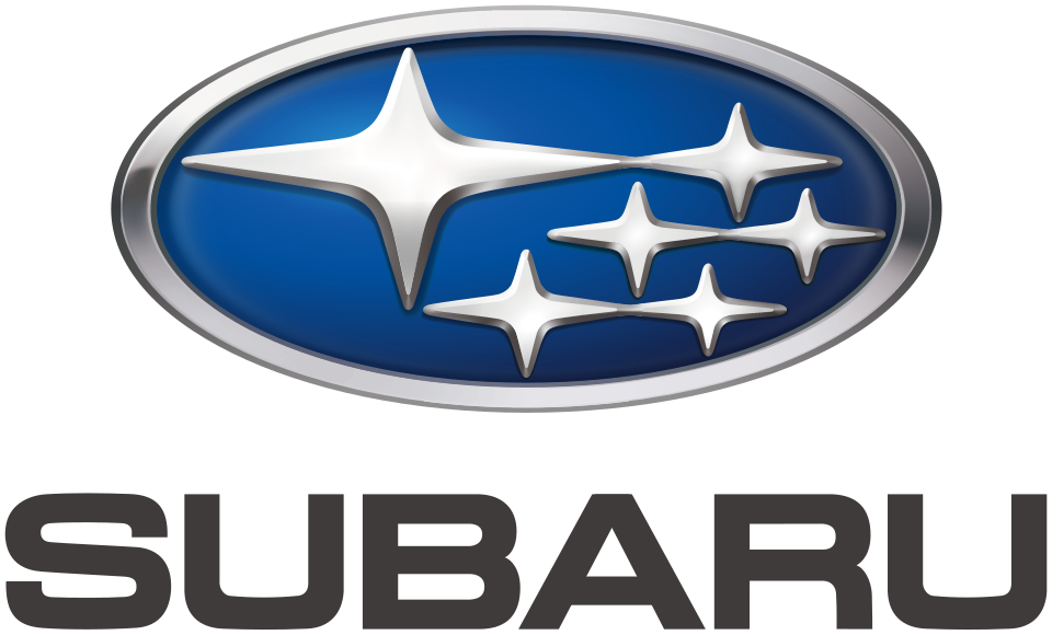 The Subaru logo is blue and silver and has three stars on it.