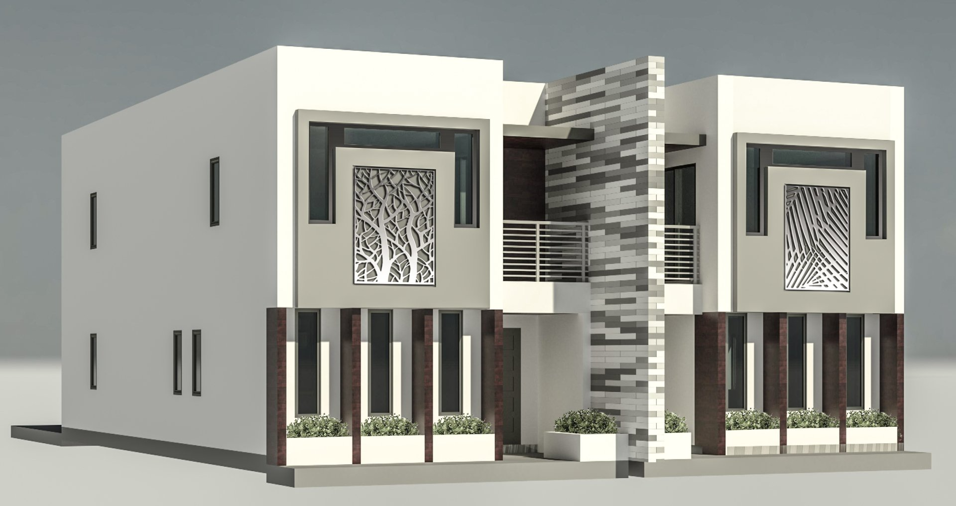 a 3d model of a modern house with a staircase