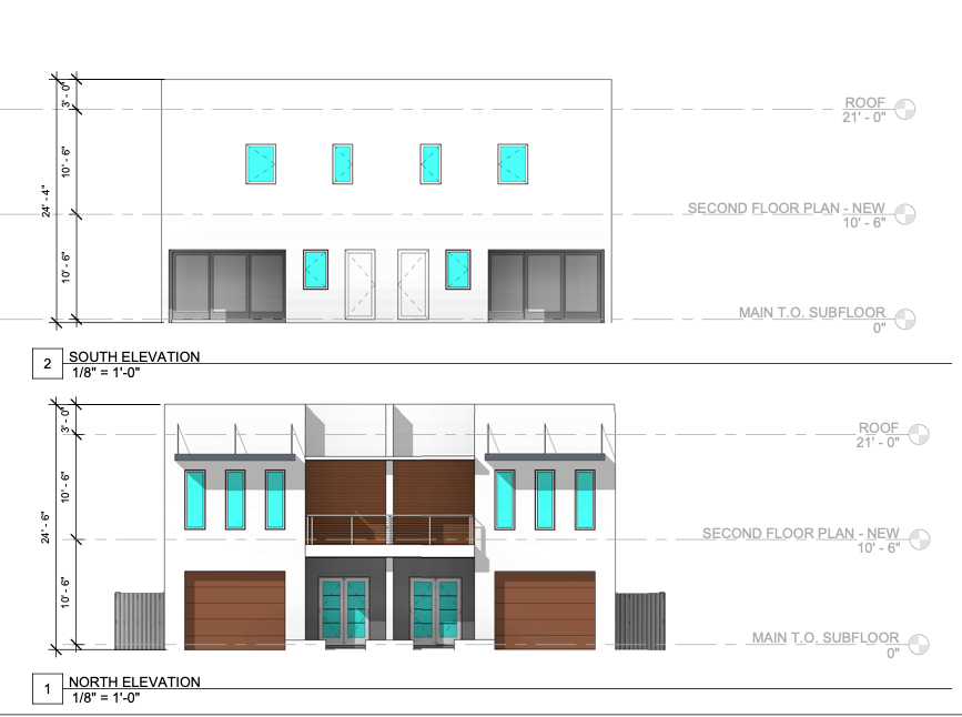 a couple of drawings of a house on a white background .