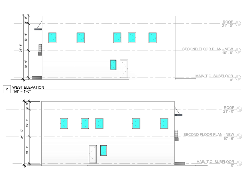 a drawing of a building with a lot of windows and doors .