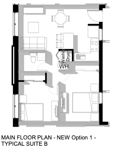a black and white floor plan of a typical suite b .