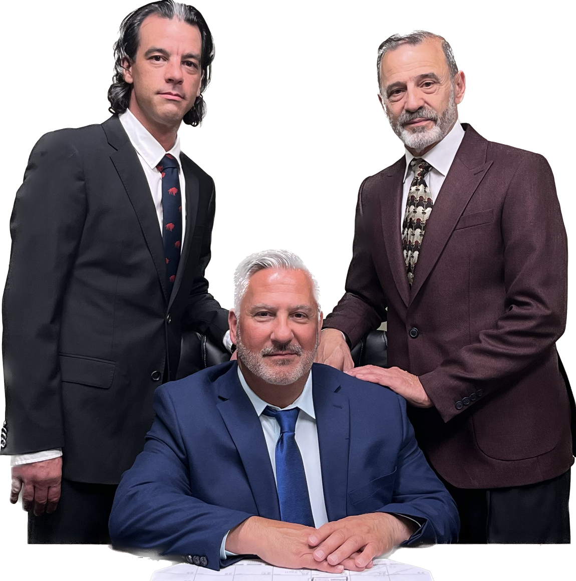 Three men in suits and ties are posing for a picture