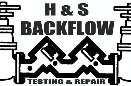 The logo for backflow testing and repair llc has a green arrow pointing to the left.