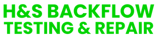 The logo for backflow testing and repair llc has a green arrow pointing to the right.