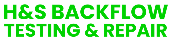 The logo for backflow testing and repair llc has a green arrow pointing to the left.
