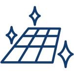 A blue icon of a solar panel with diamonds on it.