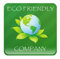 An eco friendly company logo with a globe and green leaves